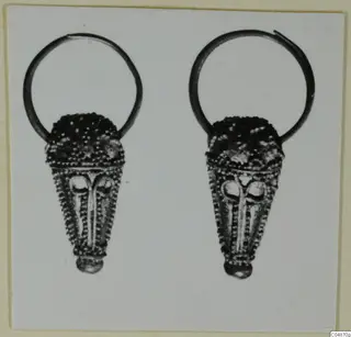 Two matching gold earrings with ring loops and conical, beaded bodies, from Enkomi