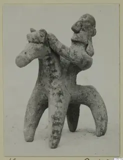 Clay figurine of a horse-like animal with a rider, from Amathus tomb group 2-26