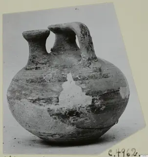 Pottery Levanto-Helladic Ware bowl-jar with two necks and a strap handle, from Milia