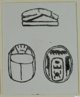 Drawings of three seal-stones: a flat-topped seal above two scarab beetles, one seen from the back and one with an inscribed base.