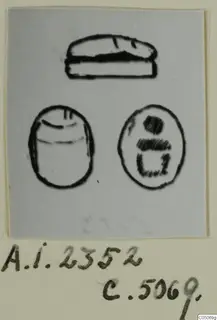 Drawing of three glyptic objects: a flat-backed seal above two oval seals or gems, Ayia Irini