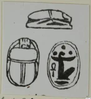 Drawing of a scarab and two other seal-gems from Ayia Irini, shown in side and face views