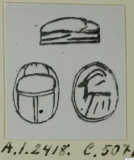 Drawing of a scarab and two seal objects from Ayia Irini