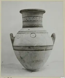 Pottery White Painted IV: two-handled jar with painted bands and concentric circles