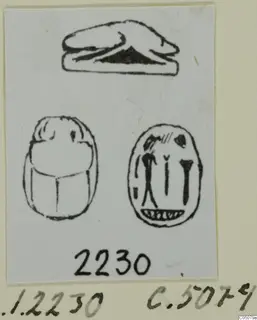 Drawing of three seal-stones, including two scarabs with signs on the base, from Ayia Irini
