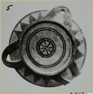 White Painted I bowl from Lapithos, seen from above with two loop handles and dark painted decoration