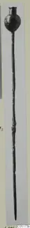 Long slender metal pin with a rounded knobbed head and a pointed tip, shown upright.