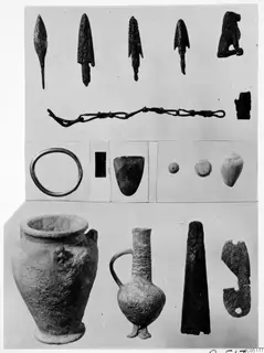 Bronze Age finds from Ayios Iakovos: bronze points, a small figure, a ring, a jug and a jar