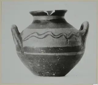Pottery White Painted I amphora from the Kastros tombs at Lapithos, with two handles and wavy painted lines