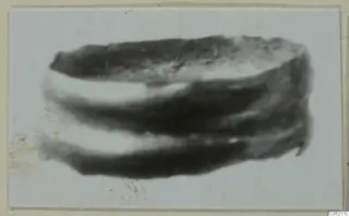 Blurred close view of a single ring-like find from the Kastros tombs at Lapithos