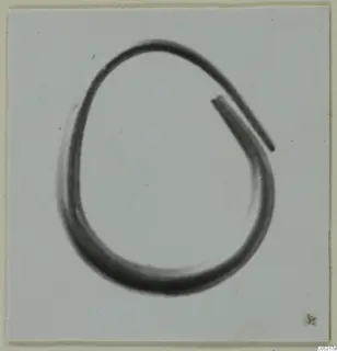 Single open metal loop with one tapering end, photographed on a pale grey card mount