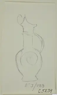 Pencil drawing of a Base-Ring Ware vessel with a spiral motif on the body