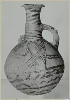 Pottery White Painted III-2 jug with dark painted bands and slanting lines, from Lapithos