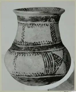 Pottery White Painted IV-V vessel from Enkomi with dark painted bands, zigzags and hatched panels