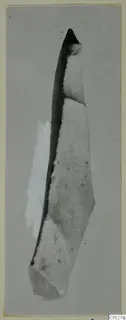 Long tapering stone tool from Petra tou Limniti, photographed upright with its point at the top.