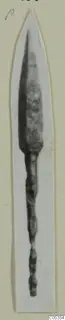 Bronze blade with a long tang, a find from Marion, shown on a card mount
