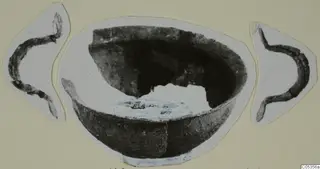 Bowl from Amathus with two curved sherds, photographed and mounted on a card