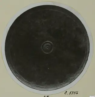 Plate from Marion: a round dark disc with concentric raised rings and a small central boss, seen from above