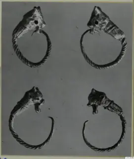 Four twisted-wire rings, each ending in a triangular head, shown on a grey background.