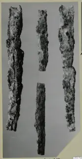 Four corroded iron tools from Amathus, long and narrow, shown against a grey backdrop
