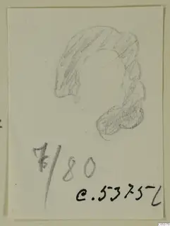 Pencil drawing of a curved object with diagonal hatching and a rounded lobe at lower right, from Amathus