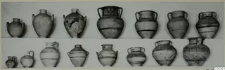 Two rows of pottery jugs and jars from Amathus Tomb 7, third burial