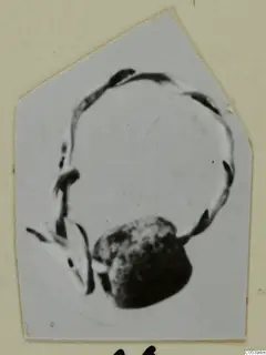Small photograph of a wire loop with a bead from Marion, Tomb 9, objects of silver and gold