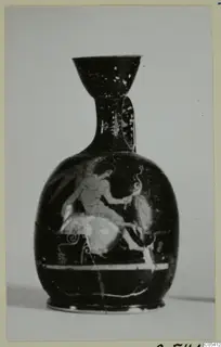 Red-figured lekythos, a small oil flask with a painted figure on its body