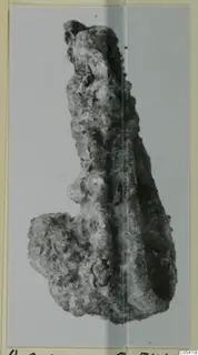 Corroded iron weapon from Amathus, shown upright against a plain grey background