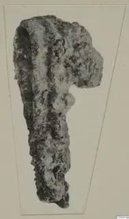 Heavily corroded iron object from Amathus, shown as a printed photograph on a card.