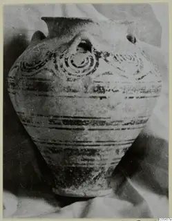 Pithoid bowl-jar from Enkomi with painted spiral motifs and horizontal bands
