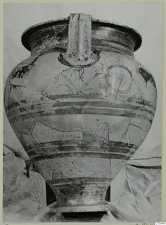 Levanto-Helladic Ware amphora-crater from Enkomi, with painted horizontal bands and a vertical handle