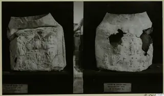 Sculpted lead box shown in two views, with relief figures in panels on its sides