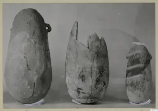 Three alabaster vases from Amathus standing side by side