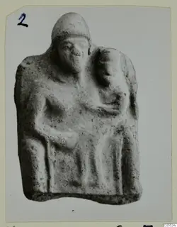 Terracotta figurine of a standing figure with a smaller head beside it, from Mersinaki