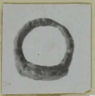 Ring-shaped iron object from Marion, photographed face-on on a light card mount