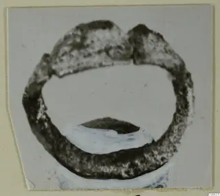 Silver ring from Marion, photographed on a card mount