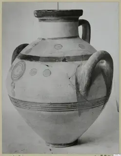 White Painted IV amphora with rows of painted concentric circles and dark horizontal bands