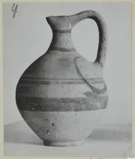 Pottery jug with a single loop handle and dark painted bands, White Painted V