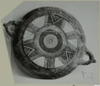 Black Slip Bichrome plate from Amathus, decorated with white concentric circles and radiating bands
