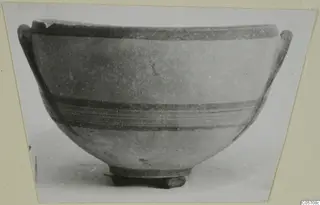 Pottery Black-on-Red II-IV bowl from Amathus tombs, with two loop handles and dark painted bands