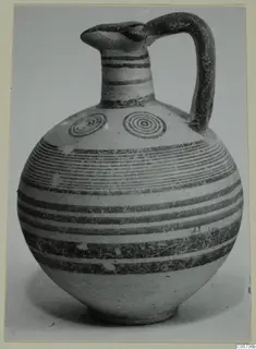 Jug with a globular body, horizontal painted bands and two concentric circles on the shoulder, Bichrome IV pottery