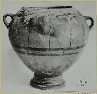 Pottery vessel with two loop handles and painted bands with sprig motifs, from Amathus