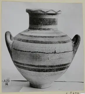 Pottery White Painted IV amphora with two handles and painted bands, from Amathus.
