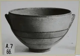 Pottery Black-on-Red I-III bowl with dark painted bands, from Amathus