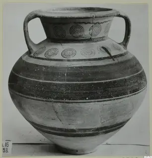 Pottery Bichrome V two-handled jar with concentric-circle motifs on neck and shoulder, from Amathus