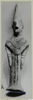 Terracotta figurine of a standing figure with a tall conical headdress, from Ayia Irini