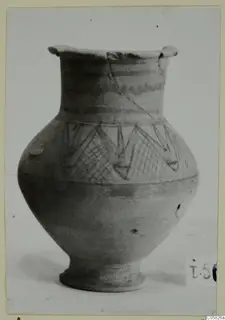 Pottery Bichrome IV amphora-crater from Idalion, with a flared rim and bands of zigzag patterning on the shoulder
