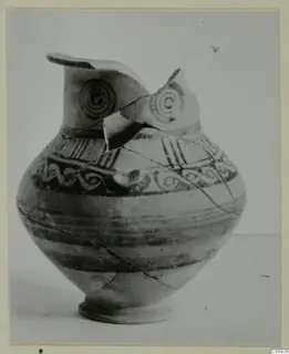 Pottery Bichrome IV amphora-crater with spiral and scroll decoration and a broken, partly refitted neck