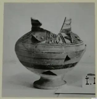 Pottery Bichrome IV amphora-crater (J.684) from Idalion, with a pedestal foot and two broken necks